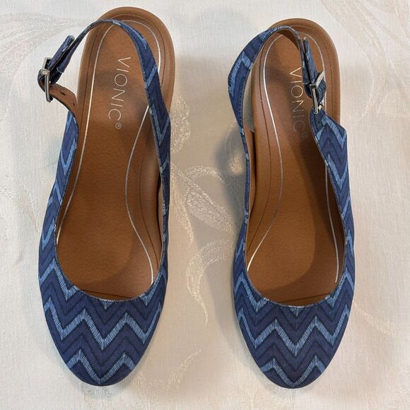 VIONIC Coralina Chevron Women Sandal Size (11) Slingback Wedge Espadrille - Picture 2 of 11